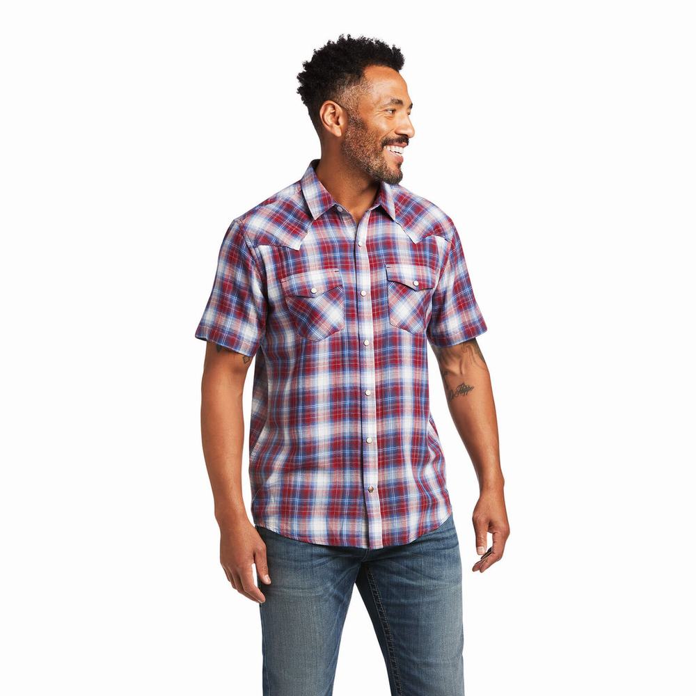 Dark Red Ariat Hollis Retro Fit Men\'s Shirts | UKYP64093