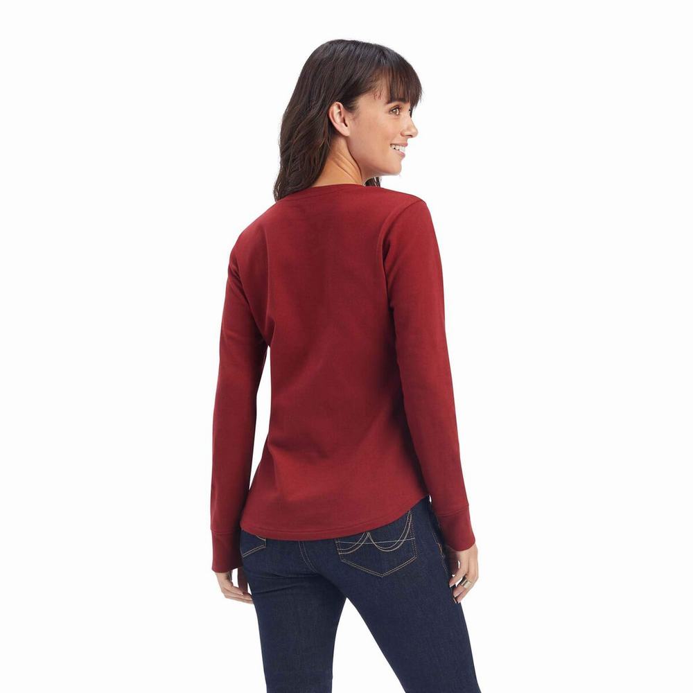 Dark Red Ariat REAL Henley Women's Tops | HLGD56930