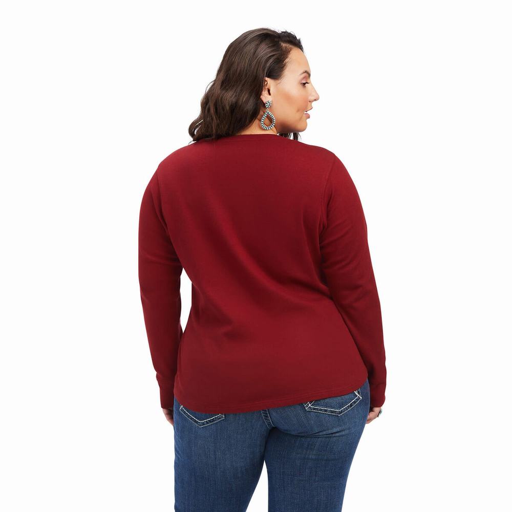 Dark Red Ariat REAL Henley Women's Tops | HLGD56930