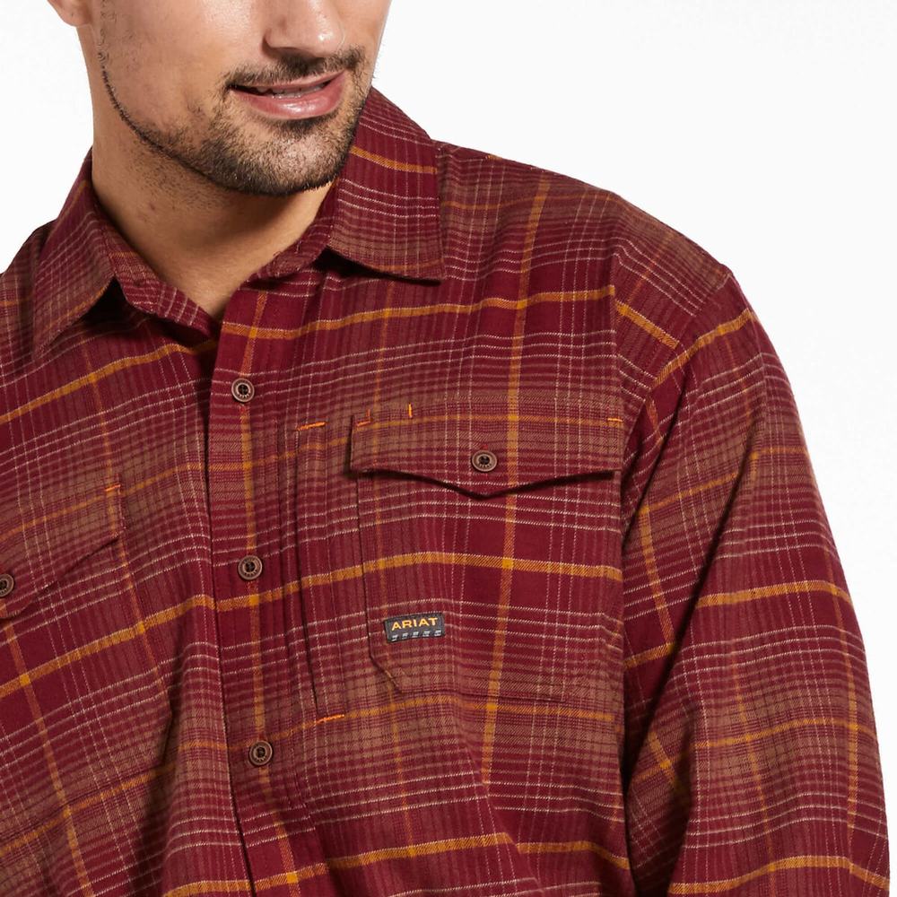 Dark Red Ariat Rebar Flannel DuraStretch Men's Shirts | TJSG15609