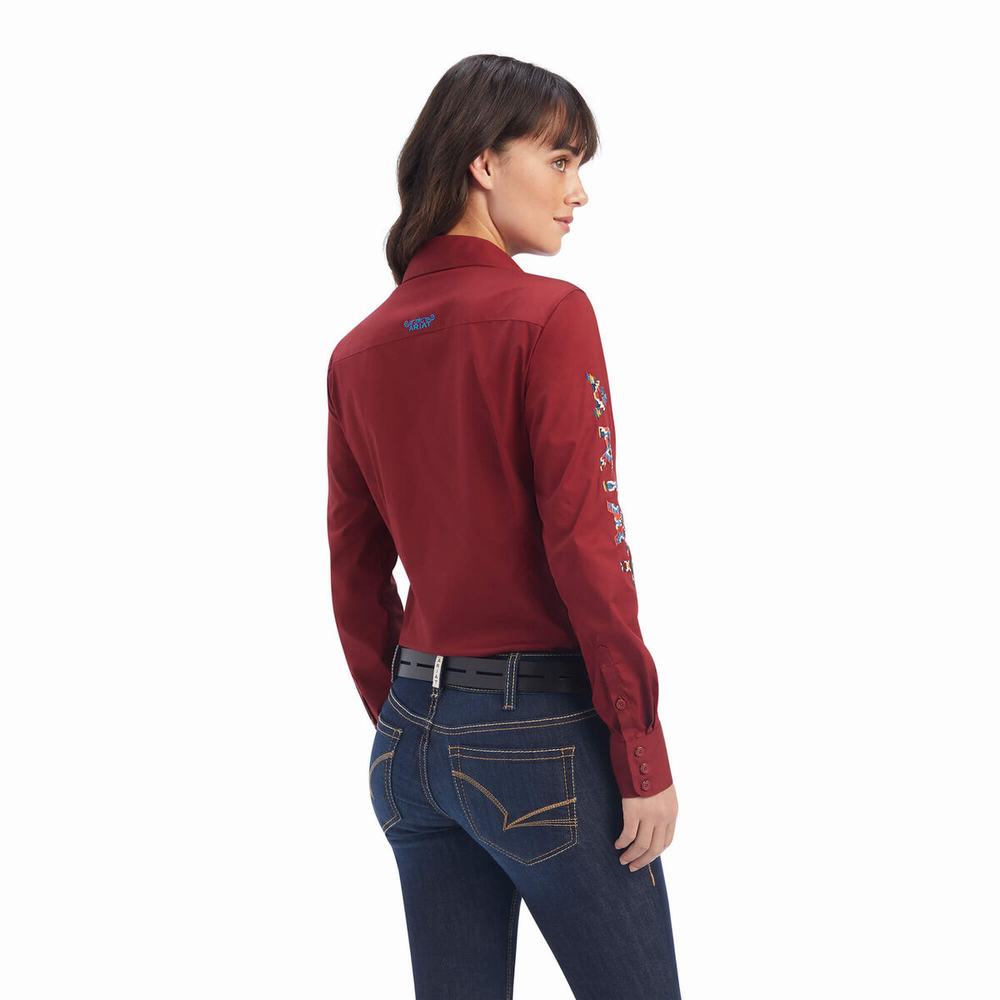 Dark Red Ariat Team Kirby Stretch Women's Tops | JIEO01263