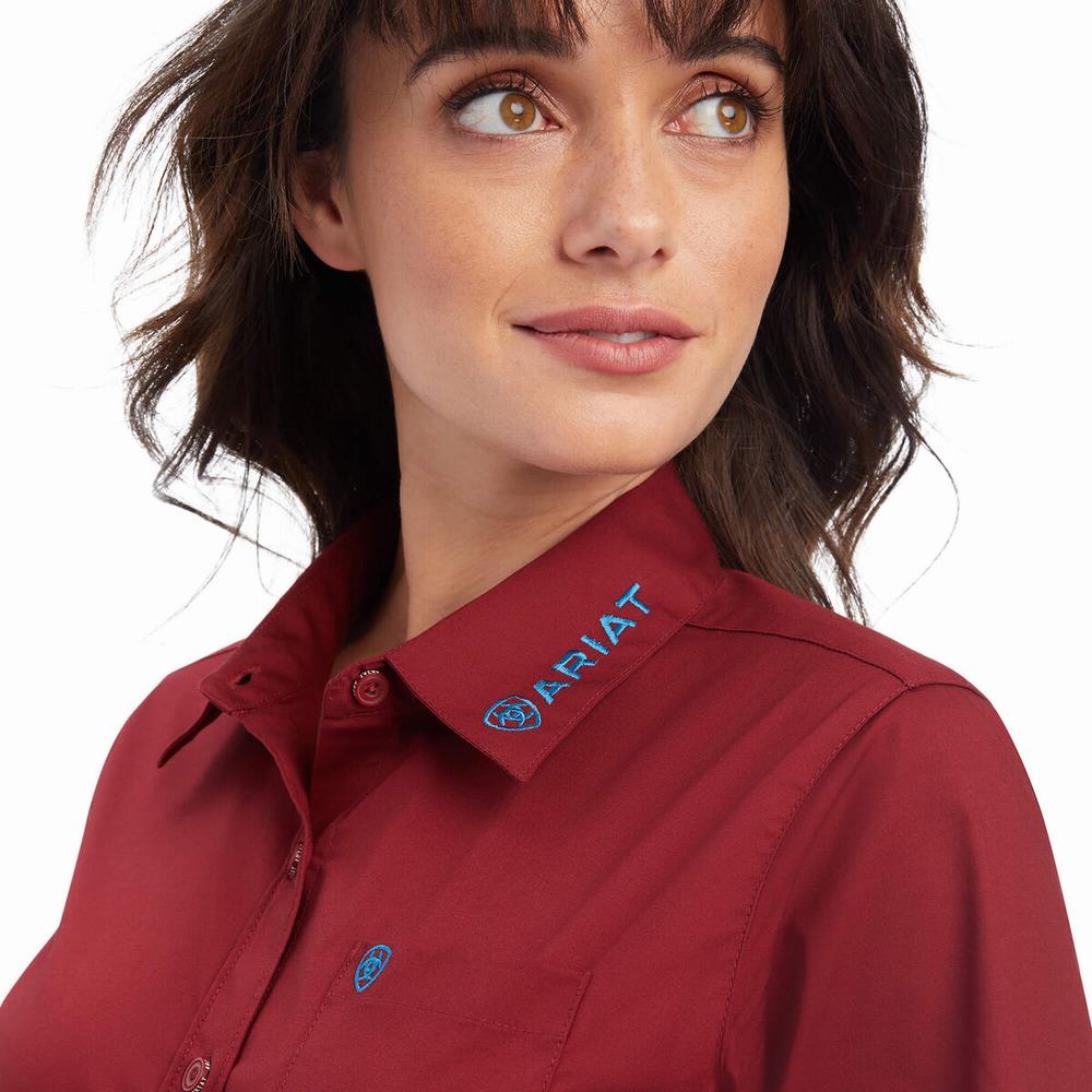 Dark Red Ariat Team Kirby Stretch Women's Tops | JIEO01263