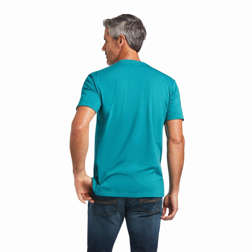 Dark Turquoise Ariat Blends Men's Polo Shirts | QFAI97430