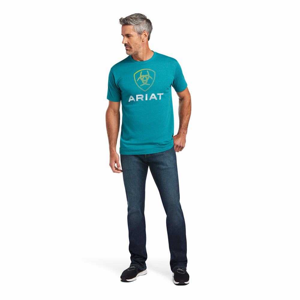 Dark Turquoise Ariat Blends Men's Polo Shirts | QFAI97430