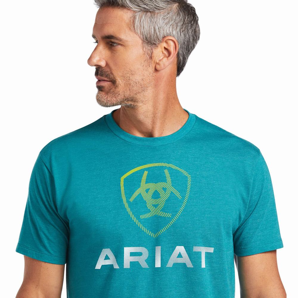 Dark Turquoise Ariat Blends Men's Polo Shirts | QFAI97430