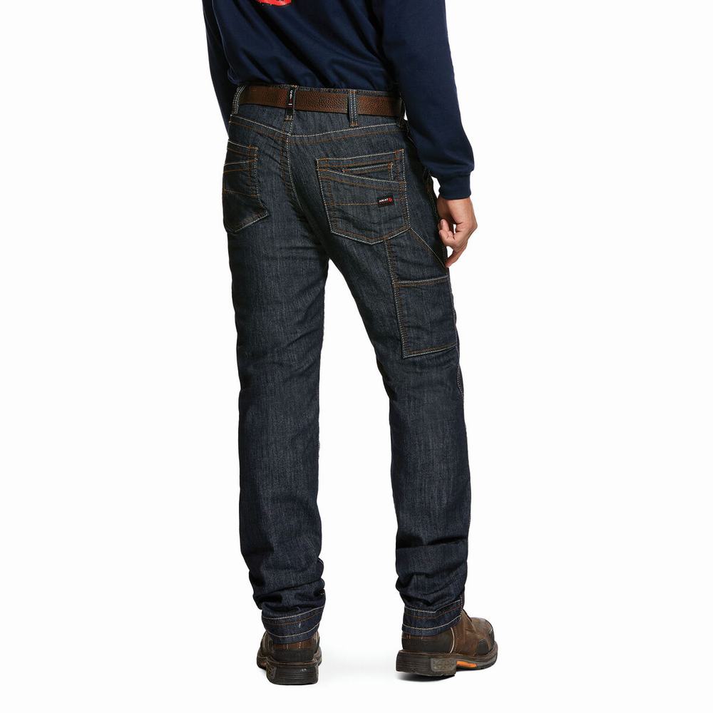 Dark Wash Ariat FR M4 Relaxed Stretch Duralight Workhorse Men's Straight-Fit Jeans | YGEK43629