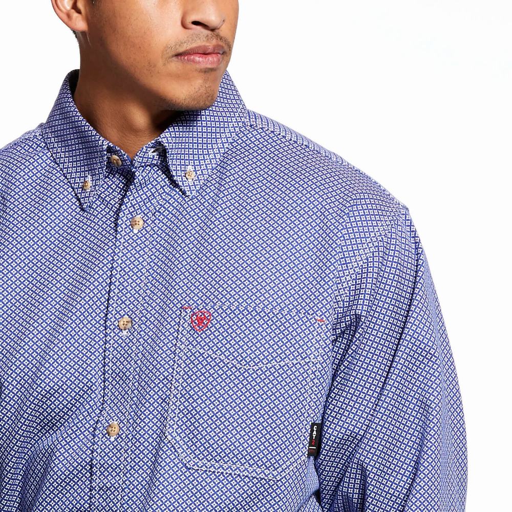 Deep Blue Ariat FR Liberty Men's Shirts | EFGV64827