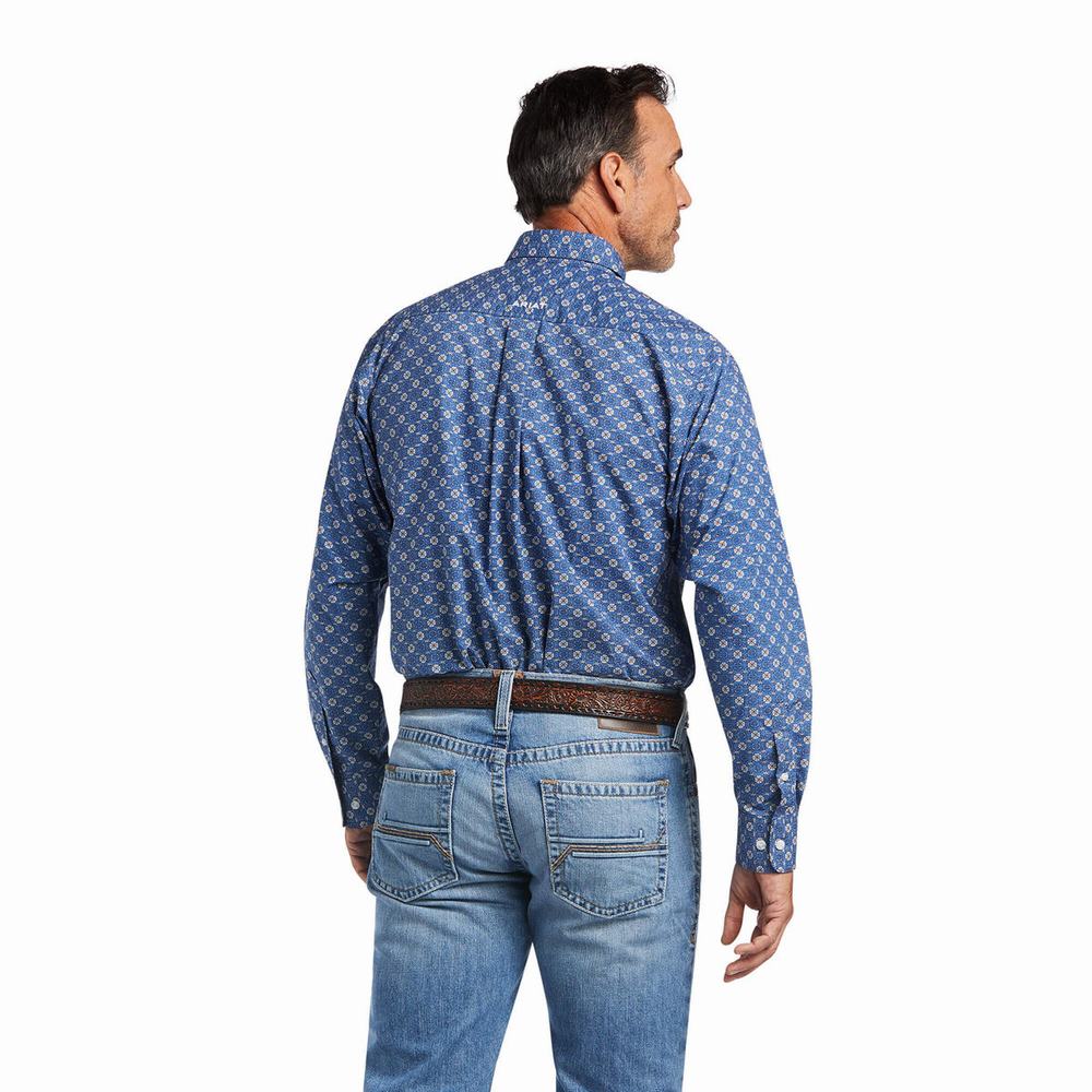 Deep Blue Ariat Qhama Classic Fit Men's Shirts | EJBV74821