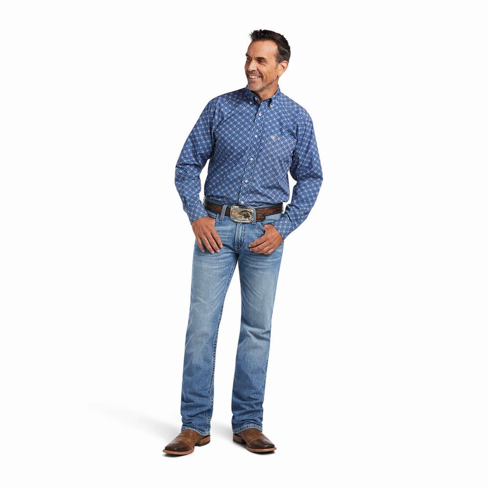 Deep Blue Ariat Qhama Classic Fit Men's Shirts | EJBV74821