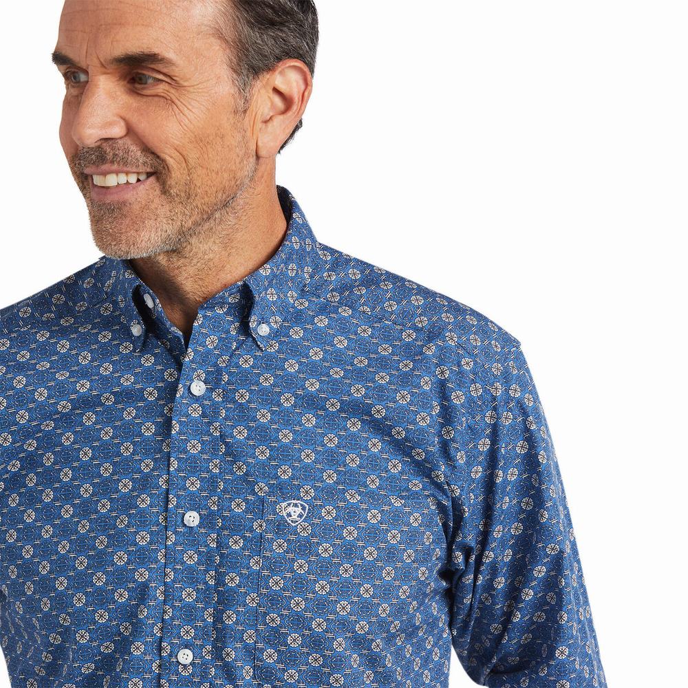 Deep Blue Ariat Qhama Classic Fit Men's Shirts | EJBV74821