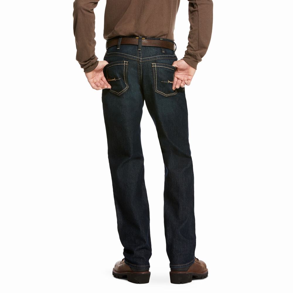 Deep Blue Ariat Rebar M4 Relaxed DuraStretch Edge Men's Straight-Fit Jeans | CKDG38621