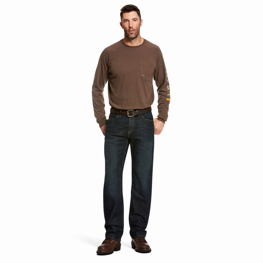 Deep Blue Ariat Rebar M4 Relaxed DuraStretch Edge Men's Straight-Fit Jeans | CKDG38621