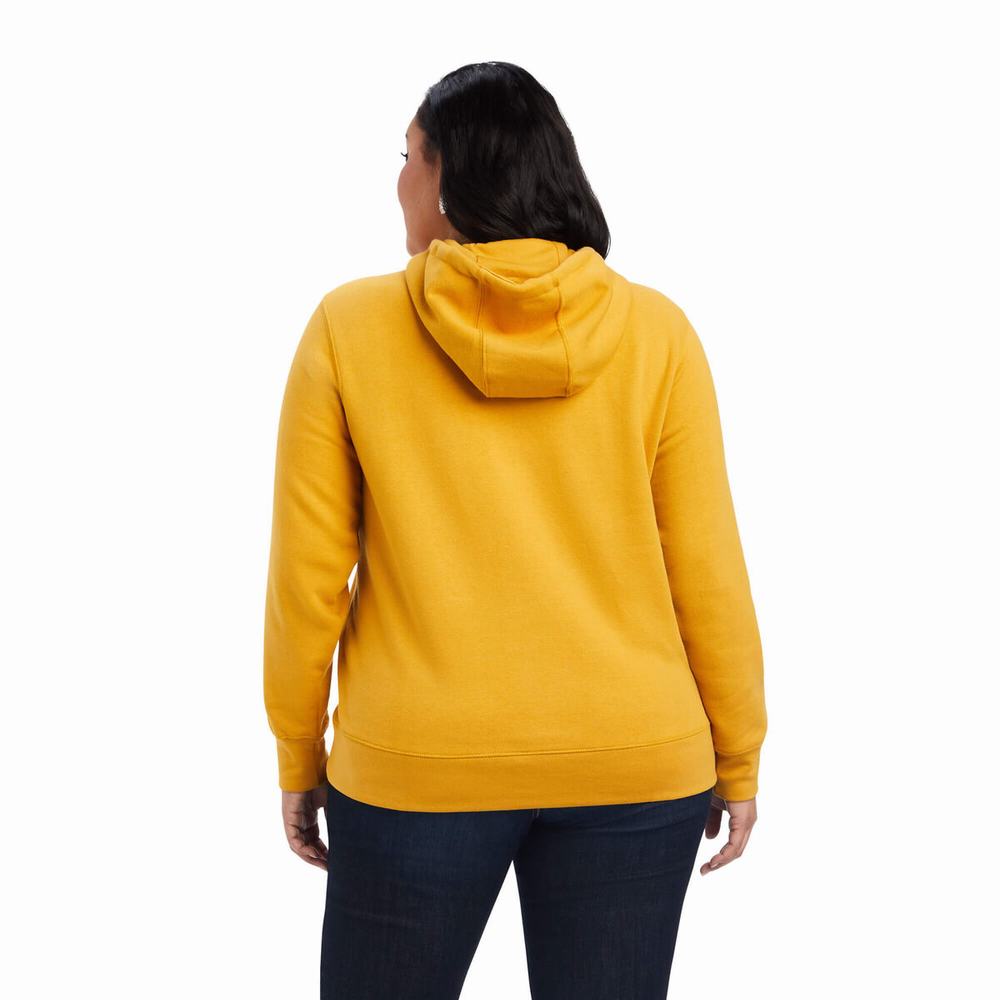 Gold Ariat REAL Classic Arm Logo Women's Hoodies | YLVM58073