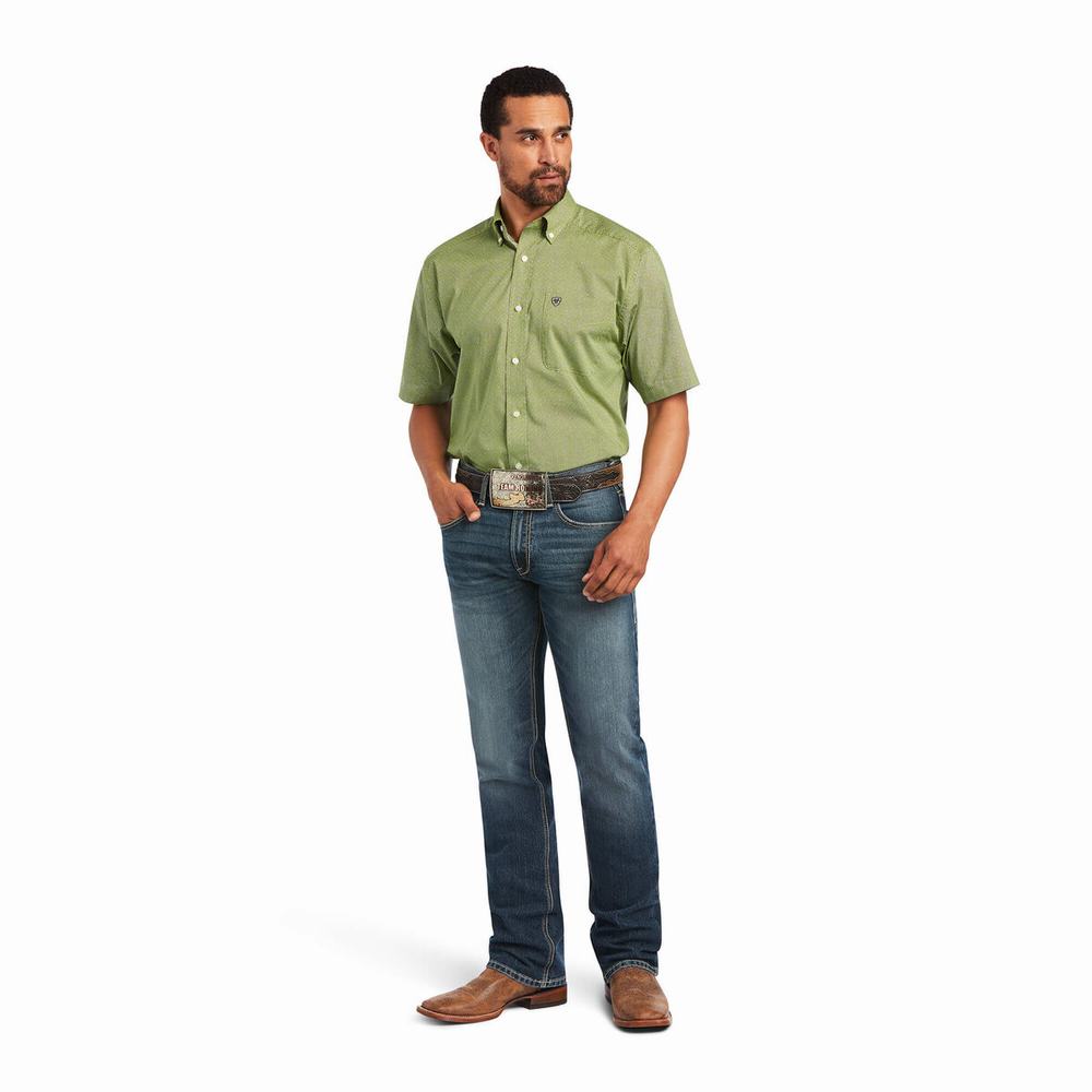 Green Ariat Branson Stretch Classic Fit Men's Shirts | ONTI89617