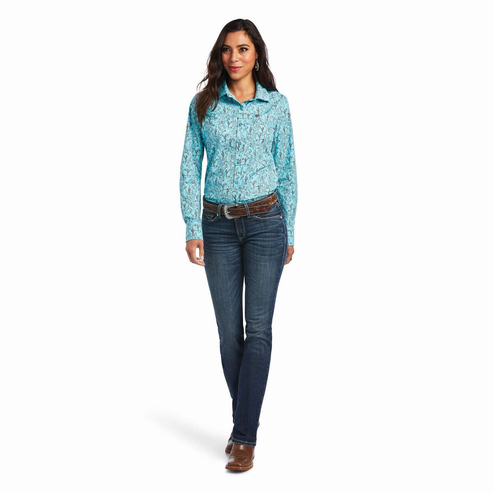 Green Ariat Kirby Stretch Women's Tops | ZRBH52836