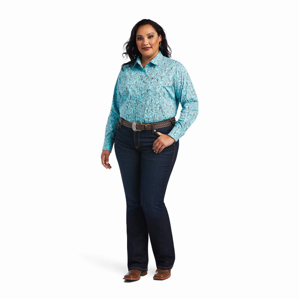 Green Ariat Kirby Stretch Women's Tops | ZRBH52836