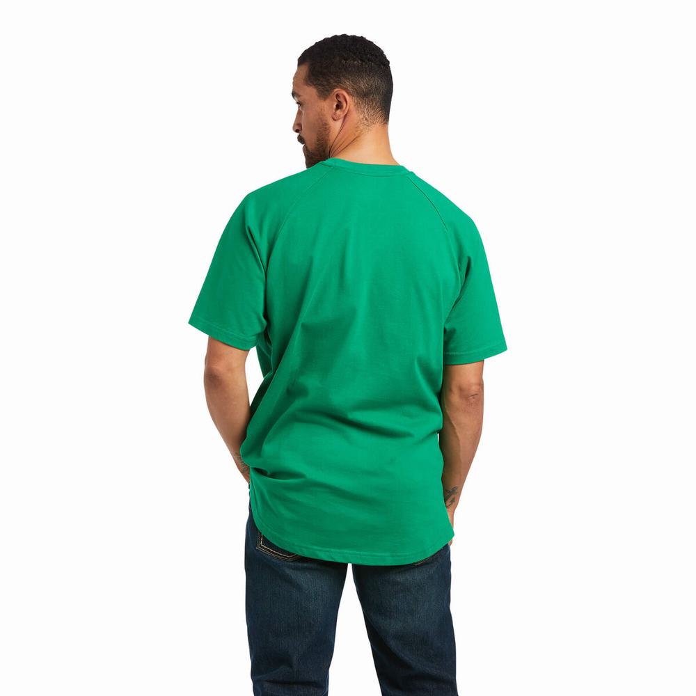 Green Ariat Rebar Cotton Strong Men's Short Sleeve | HCKE85173