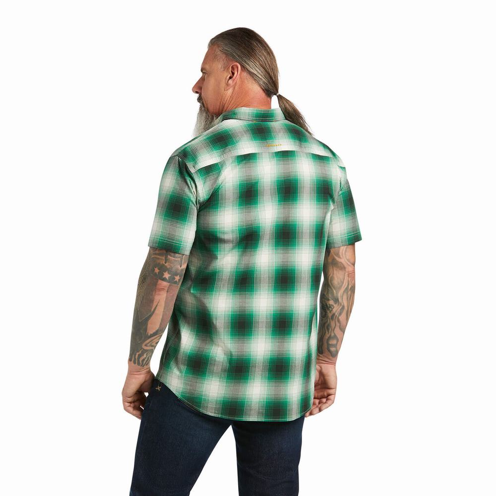 Green Ariat Rebar Made Tough DuraStretch Men's Short Sleeve | PUCD46837