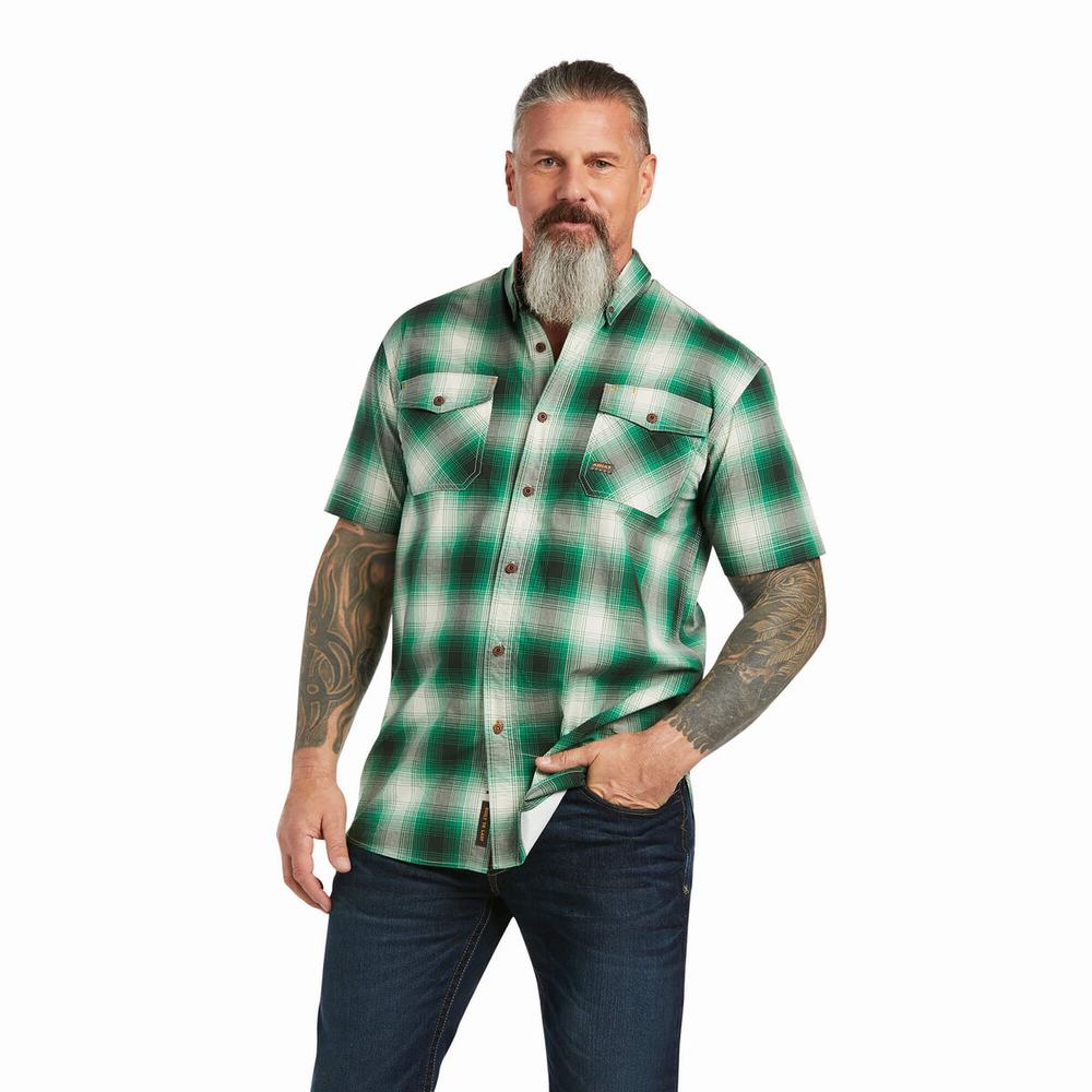 Green Ariat Rebar Made Tough DuraStretch Men\'s Short Sleeve | PUCD46837