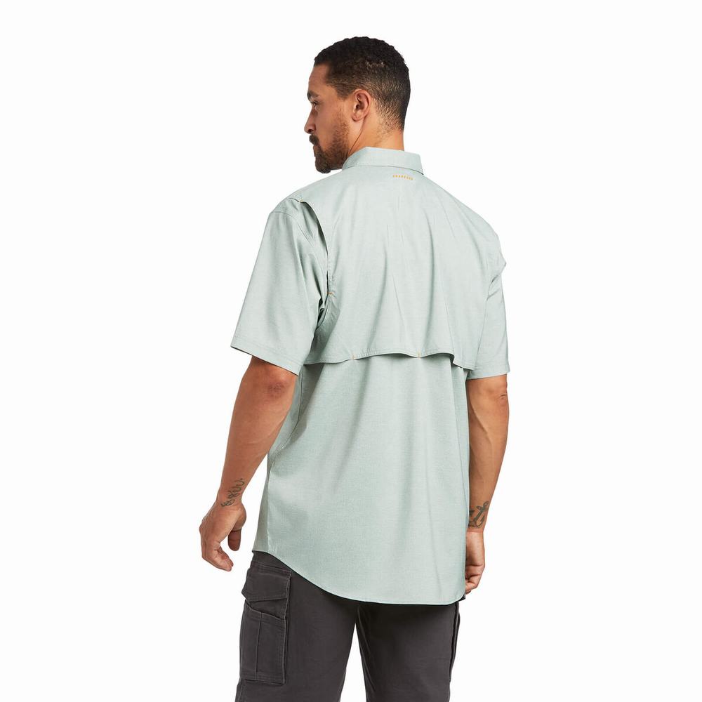 Green Ariat Rebar Made Tough VentTEK DuraStretch Men's Short Sleeve | CEJD25749