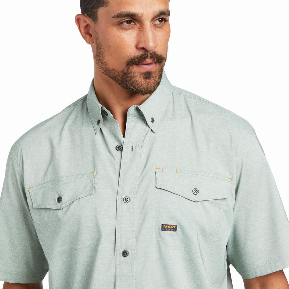 Green Ariat Rebar Made Tough VentTEK DuraStretch Men's Short Sleeve | CEJD25749