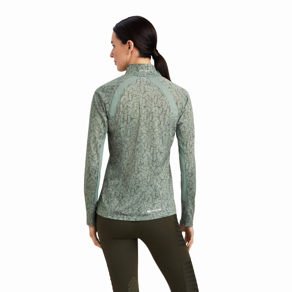 Green Ariat Sunstopper 2.0 1/4 Zip Women's Tops | PLKS05938