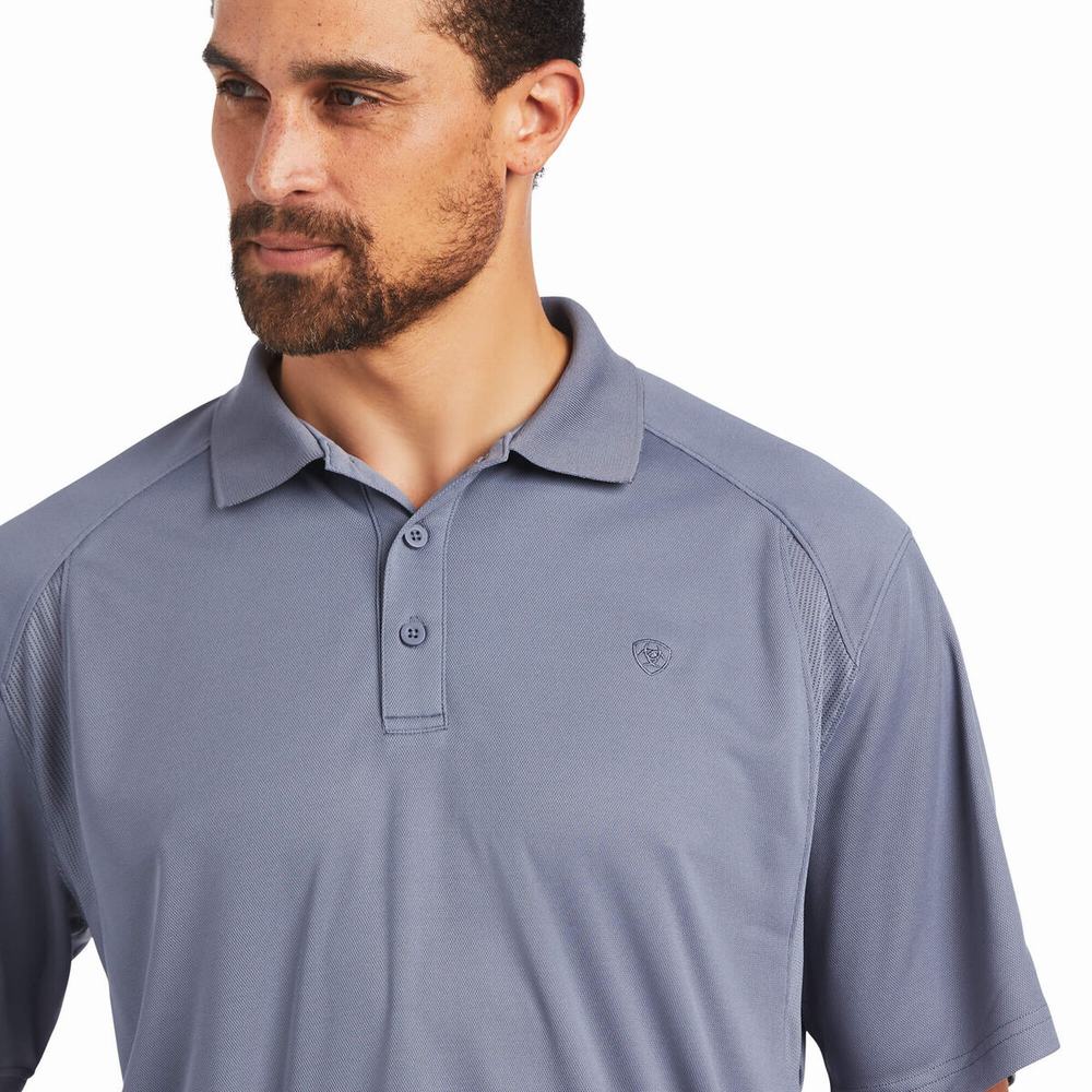 Grey Ariat AC Men's Polo Shirts | FATG23961