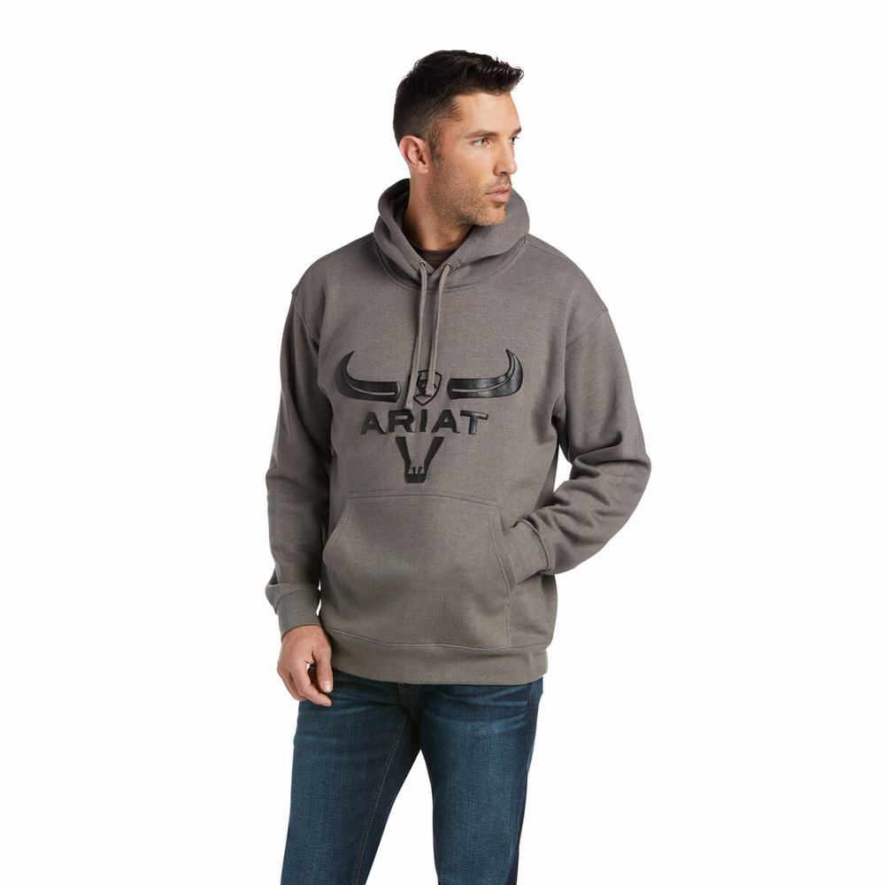 Grey Ariat Basic Men\'s Hoodies | CYEG30615