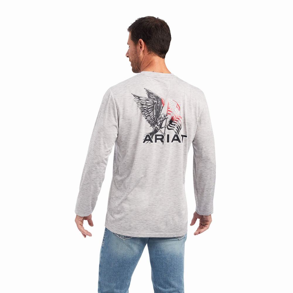 Grey Ariat Charger Free Bird Men's Polo Shirts | BHGW26947