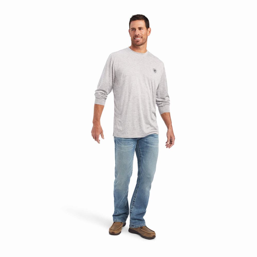 Grey Ariat Charger Free Bird Men's Polo Shirts | BHGW26947