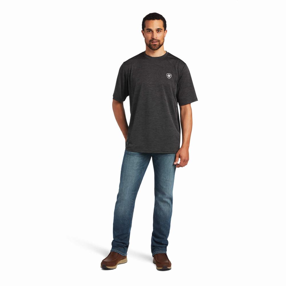 Grey Ariat Charger Vertical Flag Men's Polo Shirts | KUZN57209