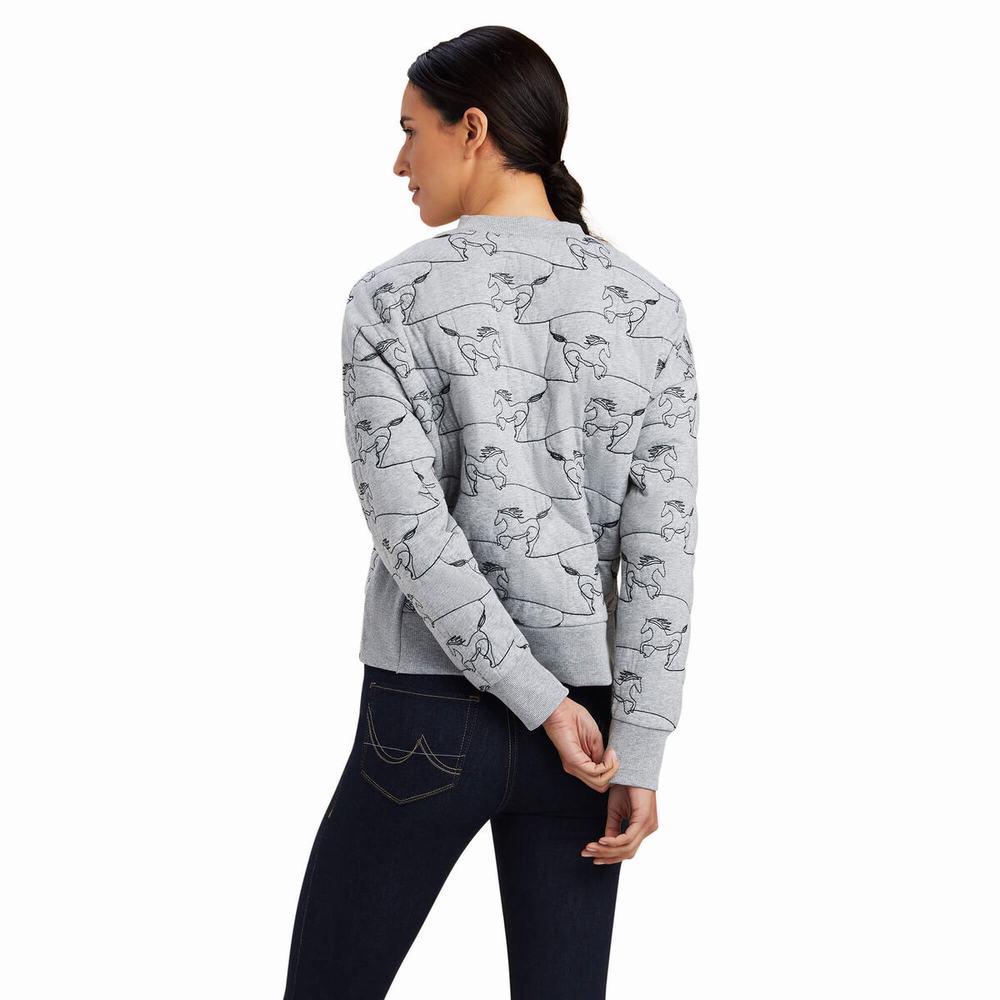 Grey Ariat Contour Equine Crew Women's Hoodies | IYAQ81937