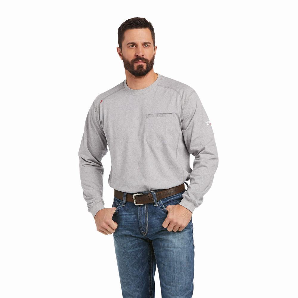 Grey Ariat FR Air Full Cover Graphic Men's Shirts | QUJW30178