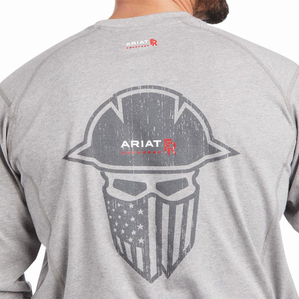 Grey Ariat FR Air Full Cover Graphic Men's Shirts | QUJW30178