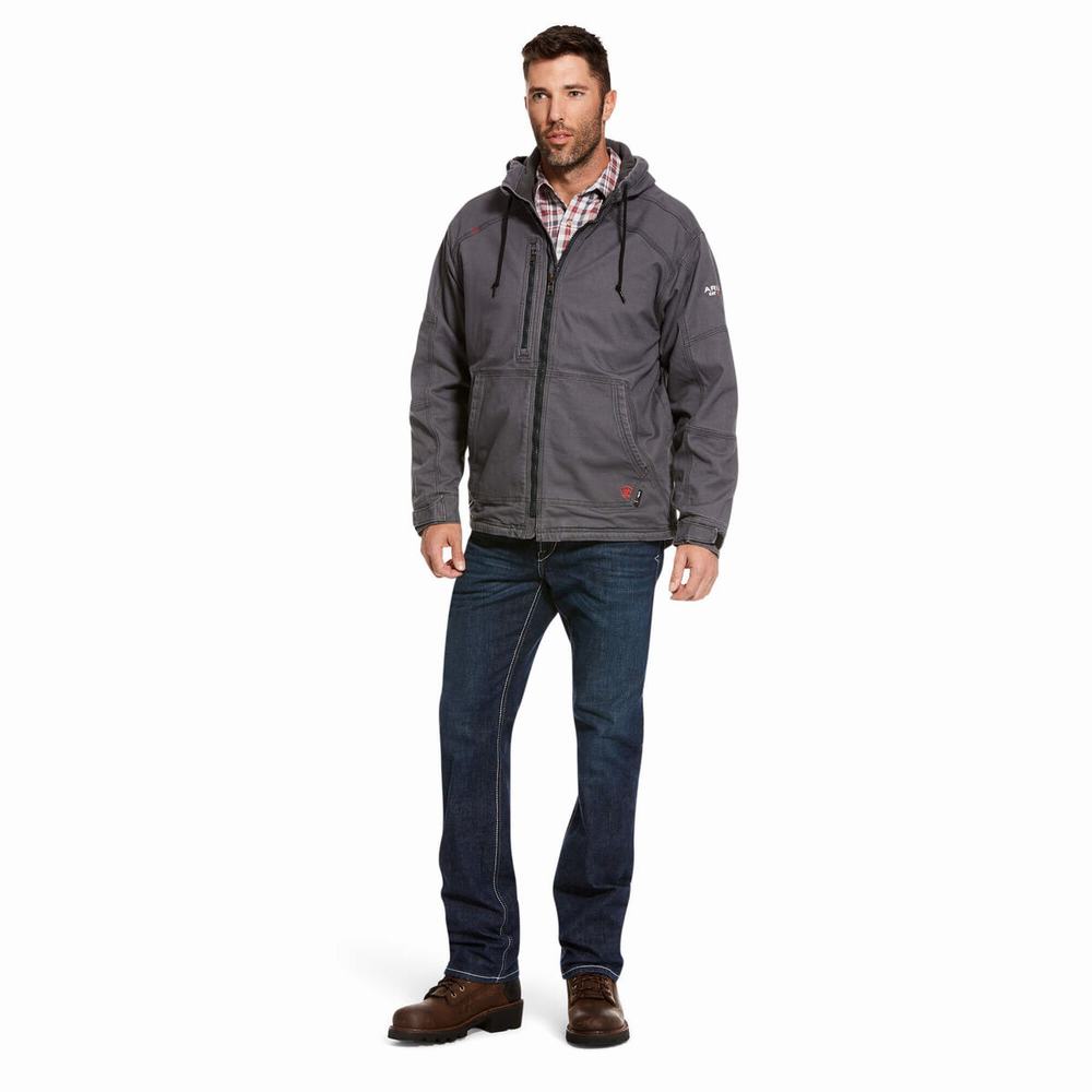 Grey Ariat FR DuraLight Stretch Canvas Men's Jackets | OBGY52389