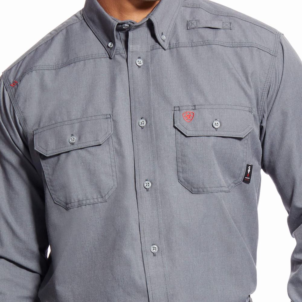 Grey Ariat FR Featherlight Men's Shirts | KYZM18902