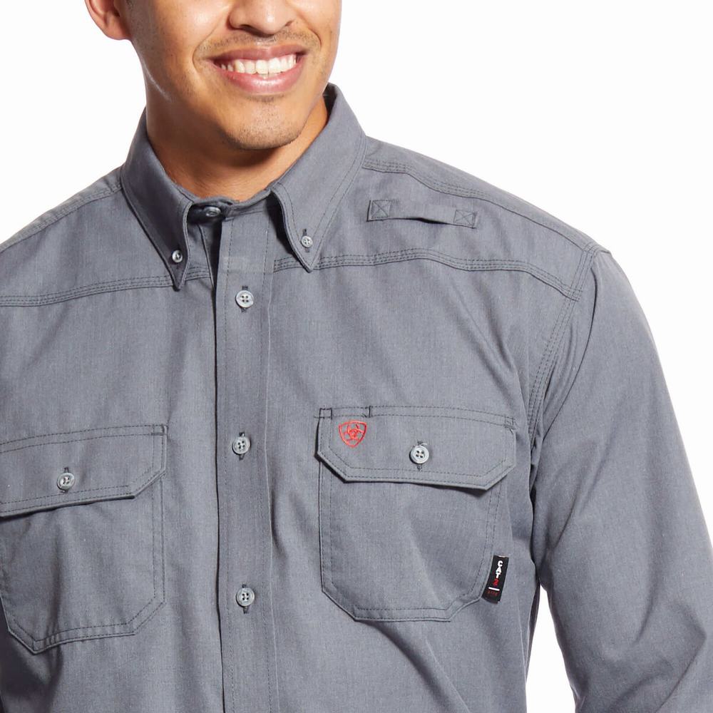 Grey Ariat FR Featherlight Men's Shirts | KYZM18902