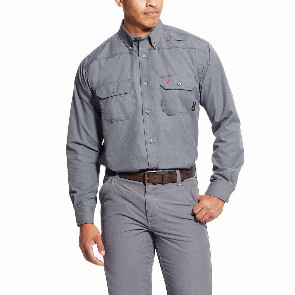 Grey Ariat FR Featherlight Men\'s Shirts | KYZM18902