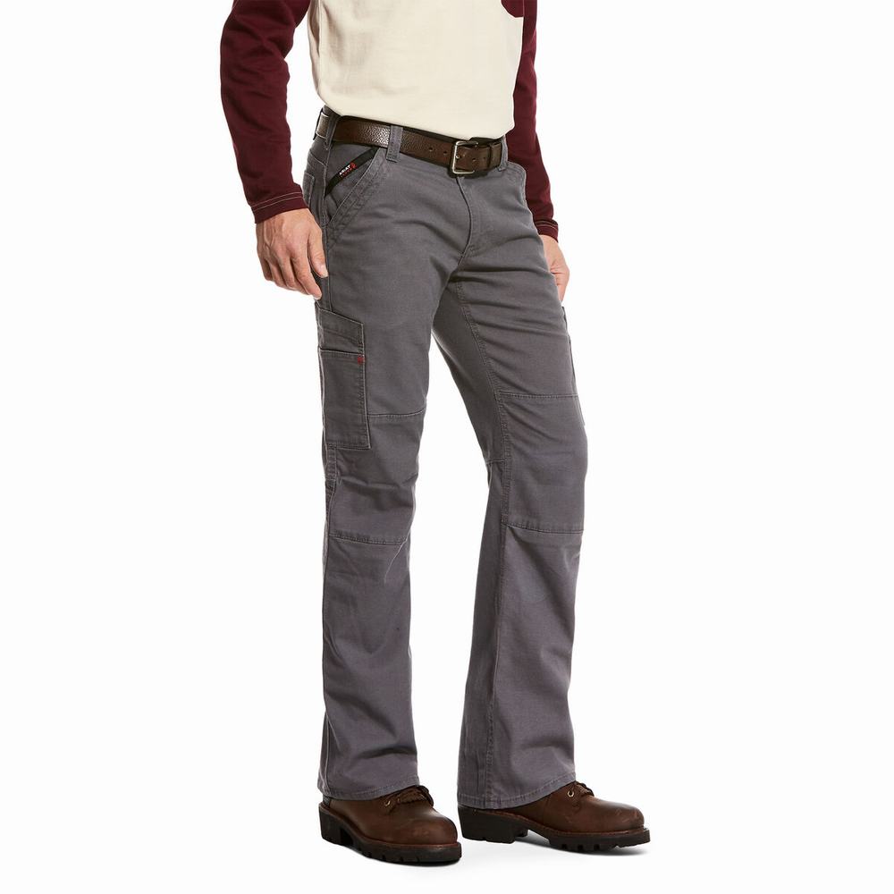 Grey Ariat FR M5 Stretch DuraLight Canvas Men\'s Pants | HJXI42357