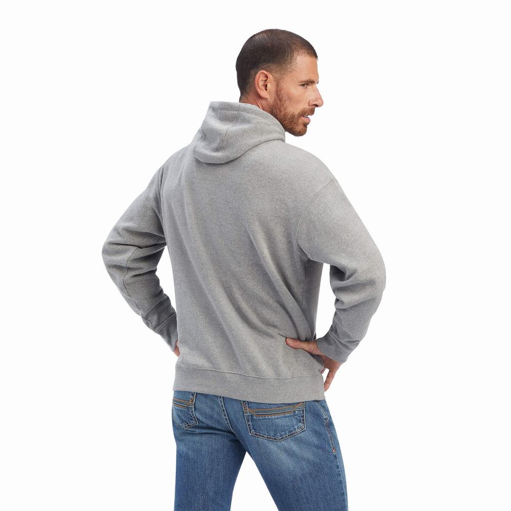 Grey Ariat Horns Southwest Men's Hoodies | FHWM56492