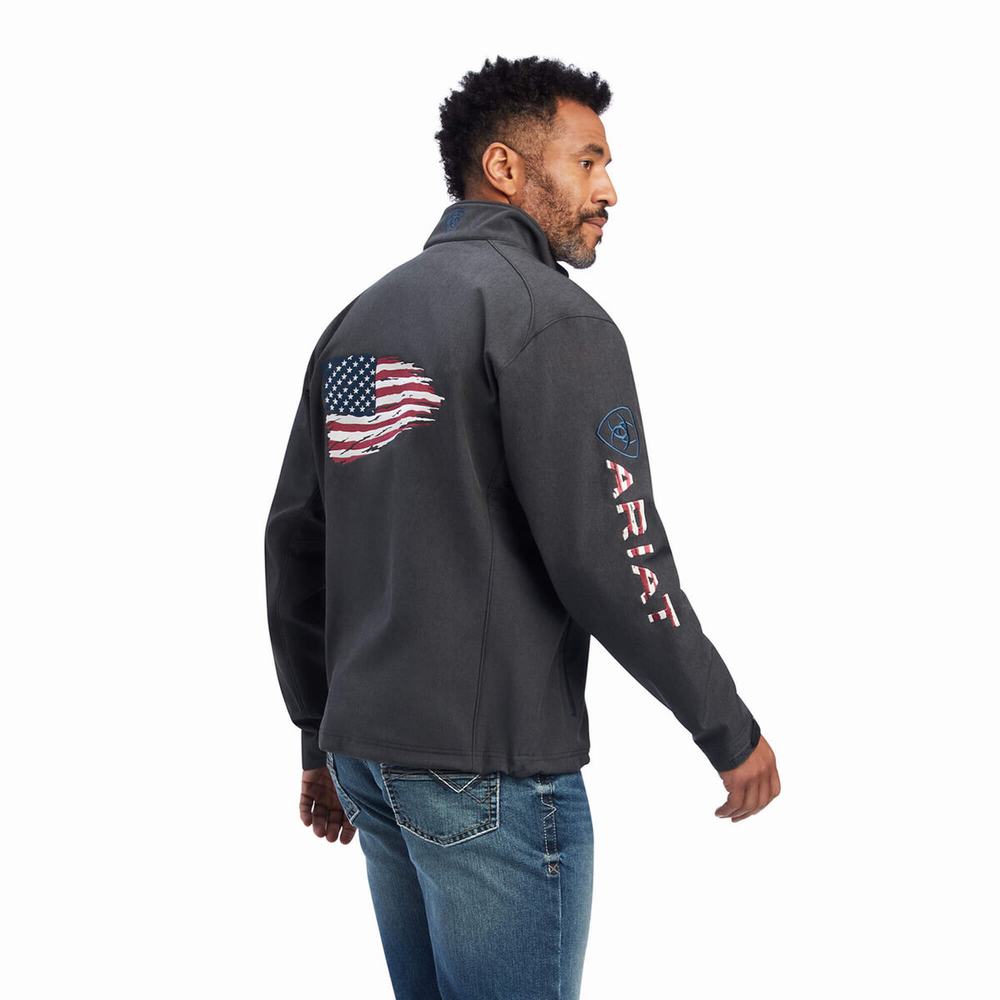 Grey Ariat Logo 2.0 Patriot Softshell Water Resistant Men's Jackets | KGAU25416