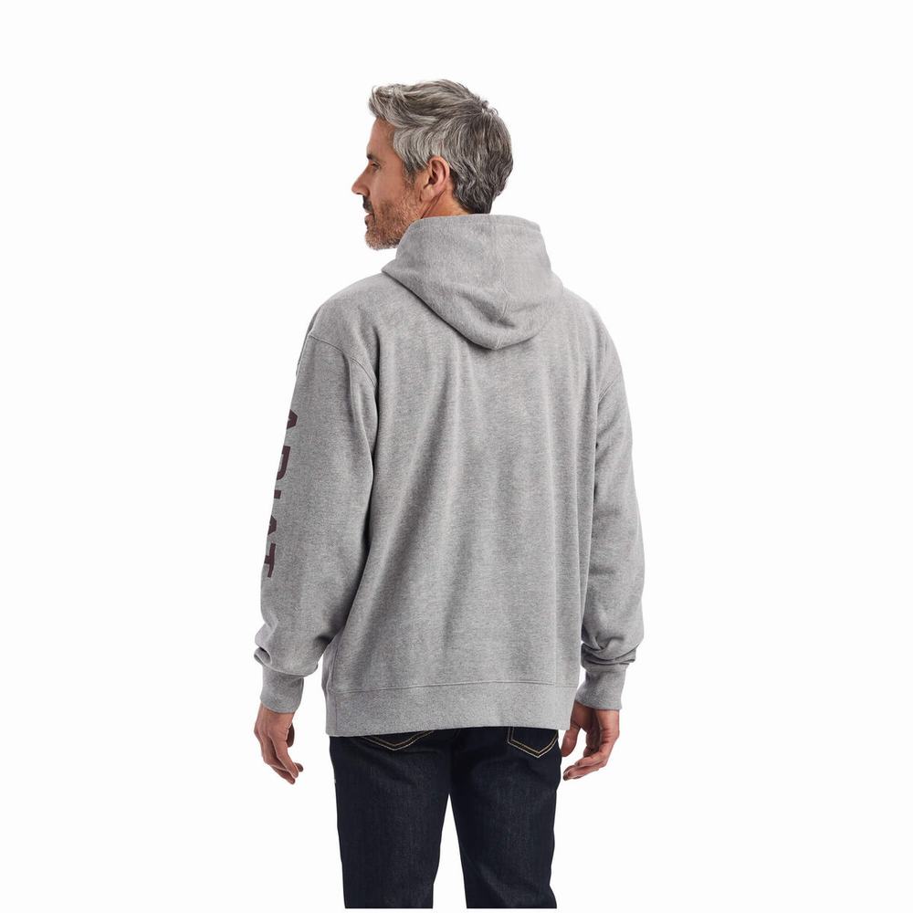 Grey Ariat Logo Men's Hoodies | ILRD54710