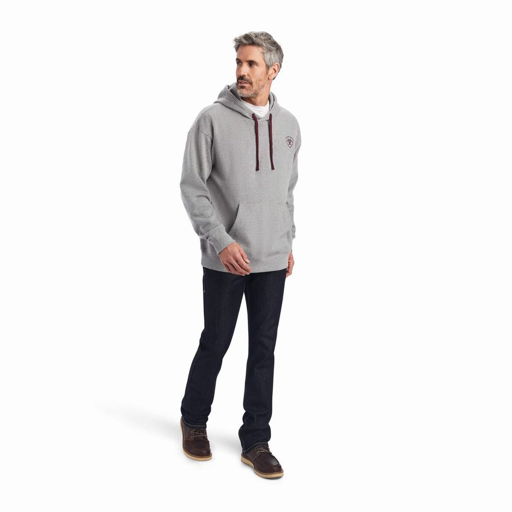 Grey Ariat Logo Men's Hoodies | ILRD54710