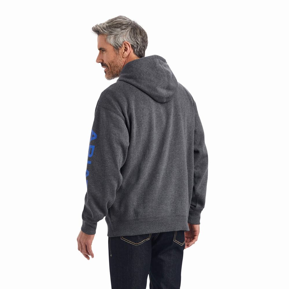 Grey Ariat Logo Men's Hoodies | PQRX06425