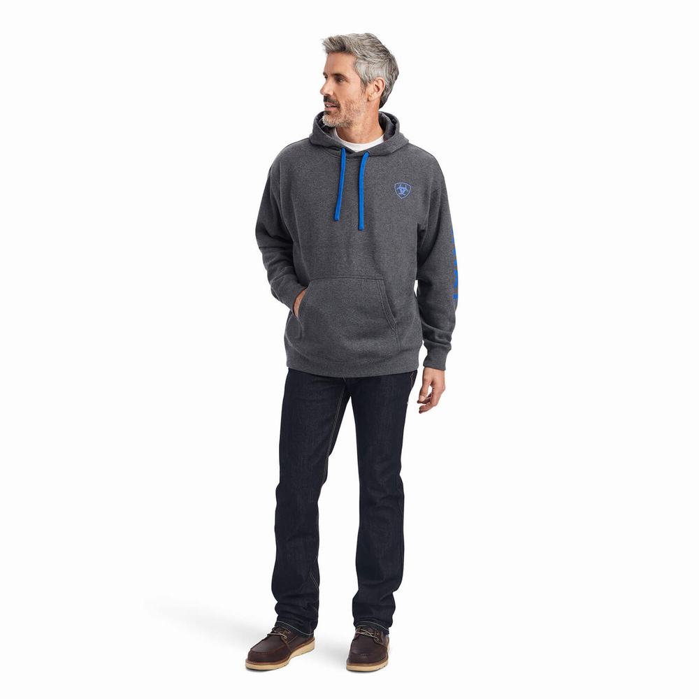 Grey Ariat Logo Men's Hoodies | PQRX06425