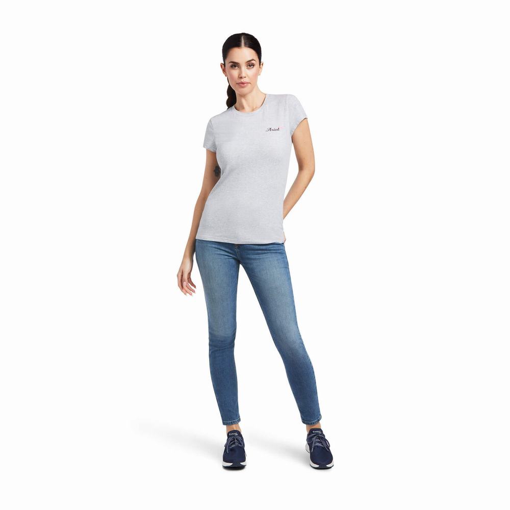 Grey Ariat Logo Script Women's Tops | OLSY16852