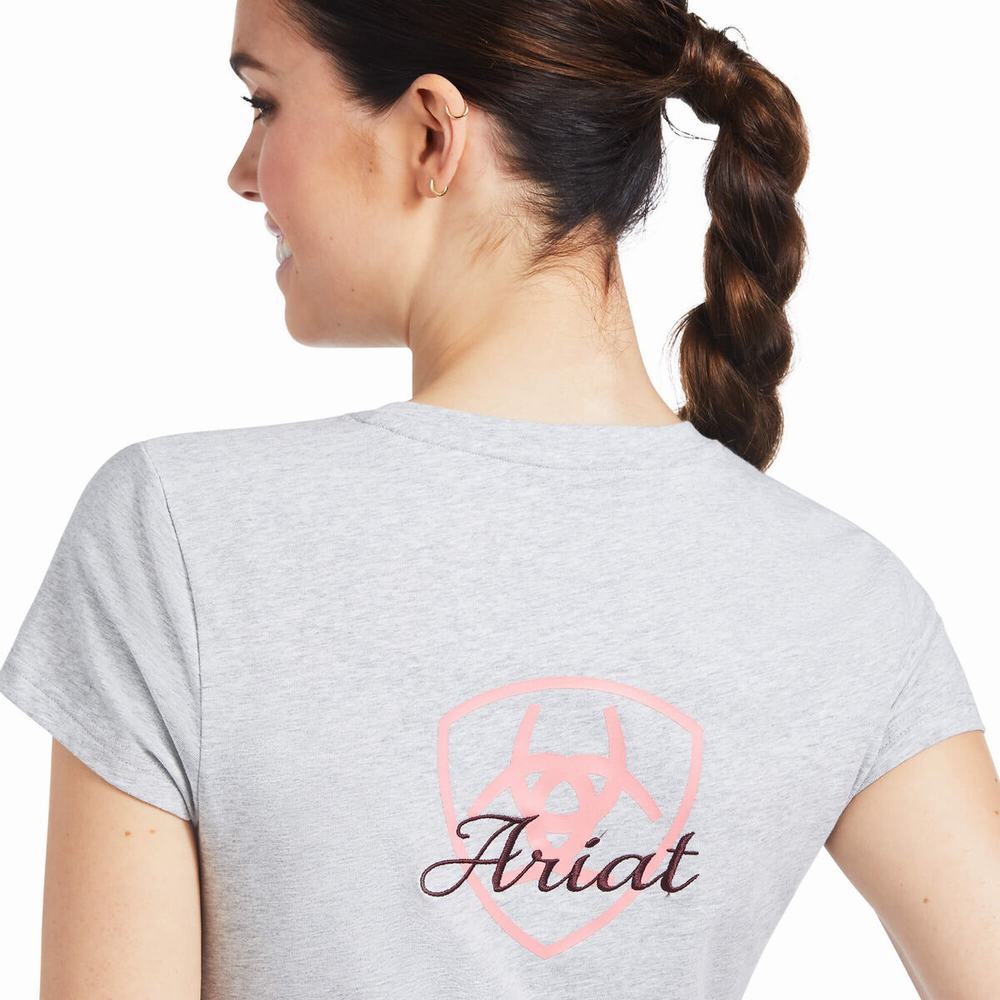 Grey Ariat Logo Script Women's Tops | OLSY16852