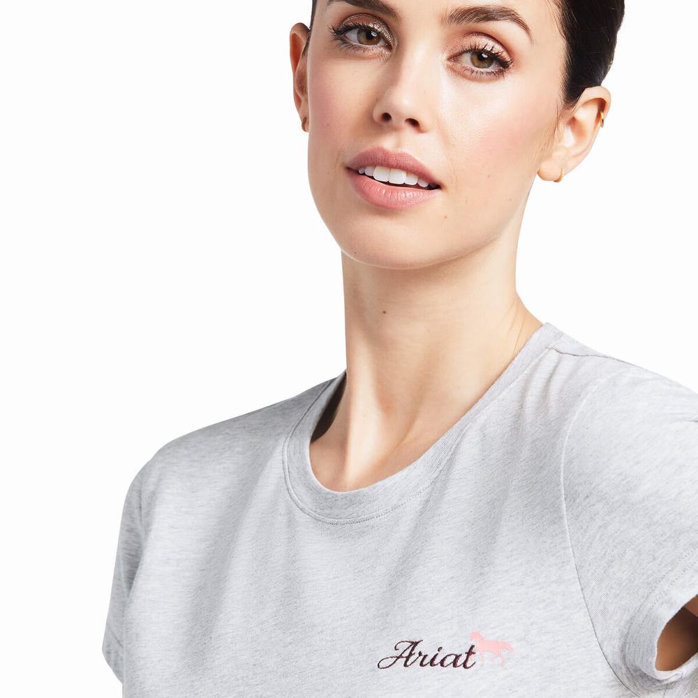 Grey Ariat Logo Script Women's Tops | OLSY16852