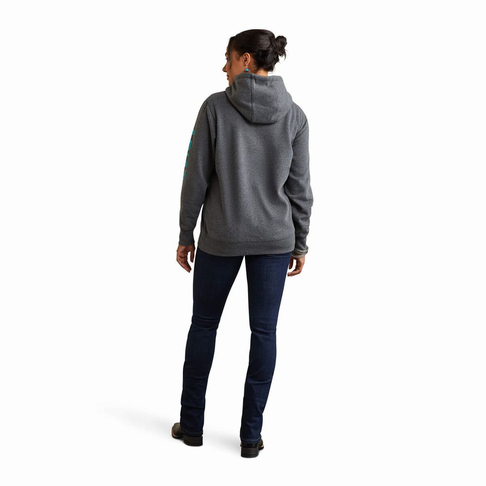 Grey Ariat Logo Women's Hoodies | DXQW60715