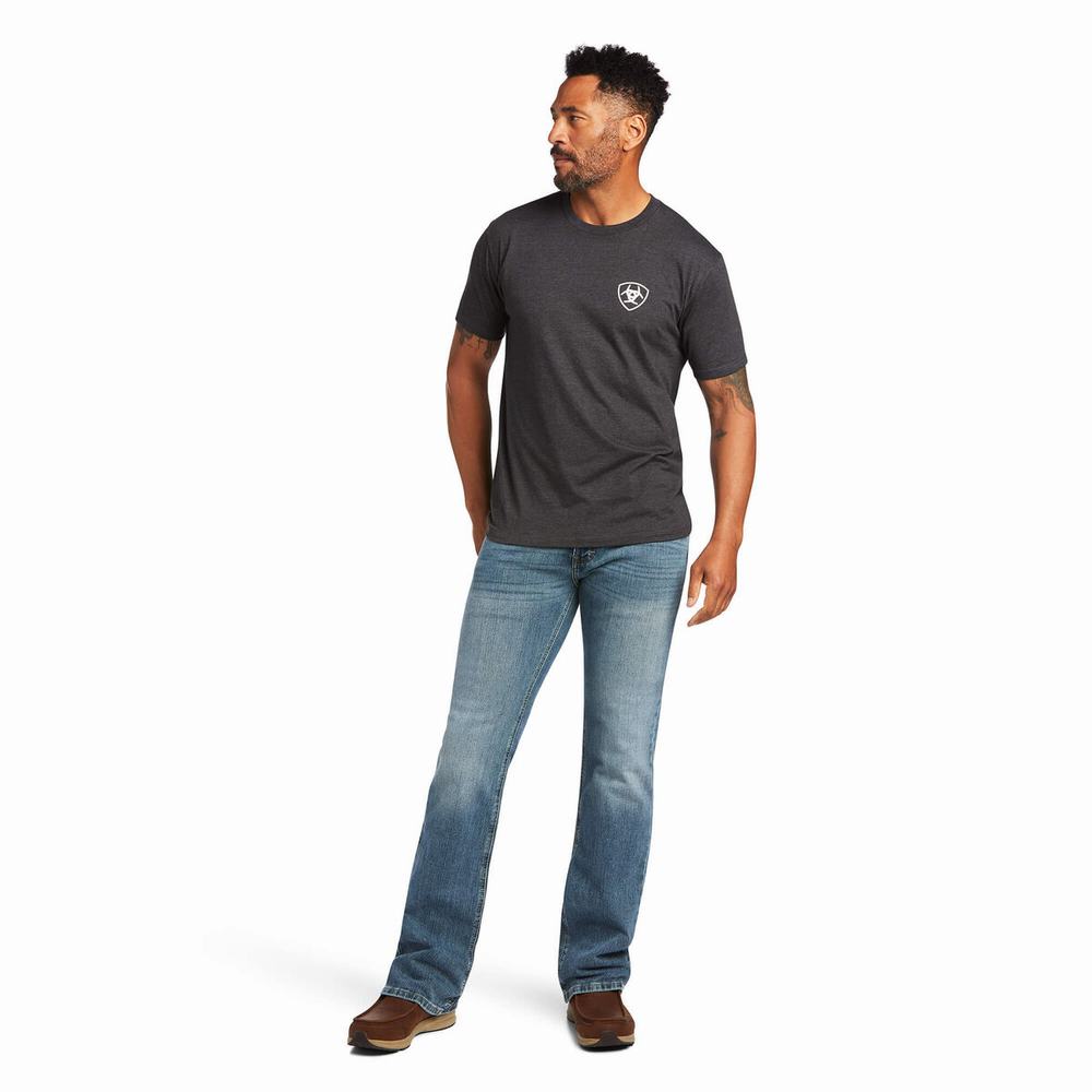 Grey Ariat Longhorn Men's Polo Shirts | XLKB37420